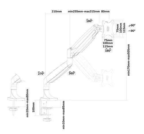 Стойка, Neomounts Flat Screen Desk mount (10-32") desk clamp/grommet - image 10
