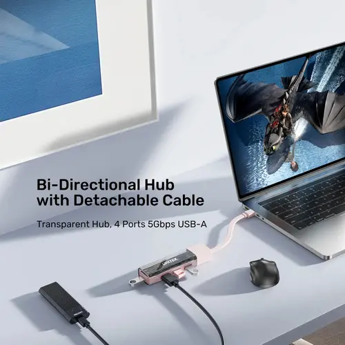 Unitek хъб USB-C/USB-A 3.0 HUB 4 port, Bi-Directional, Detachable Cable, White - H1319AWH01 - image 5