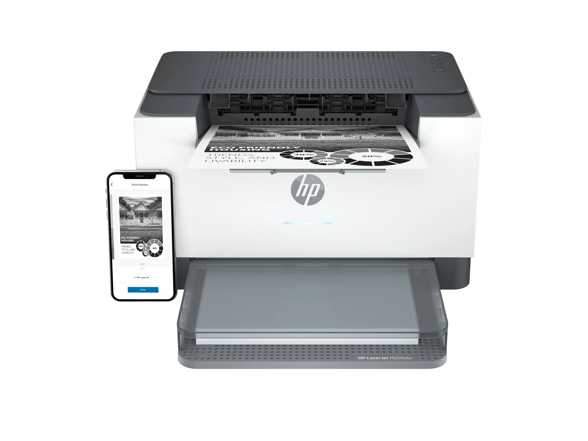 HP LaserJet M209dw Imprimantă Monocrom Alb-negru Duplex laser A4 600x600dpi 29ppm capacitate: 150 de coli USB 2.0 LAN Wi-Fi Bluetooth LE - image 2