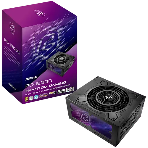 Asrock PG-1300G, 1300W, 80 Plus Gold, Fully Modular PSU, Japanese Capacitors, 2x EPS 12V CPU(4+4pin), 2x PCIe5.1 (12+4pin), 6x PCIe (6+2pin), 3x 4-pin connectors, 9x SATA, OCP, SCP, OVP, UVP, OTP, OPP protections, 135 mm Axial Fan, ATX 3.1