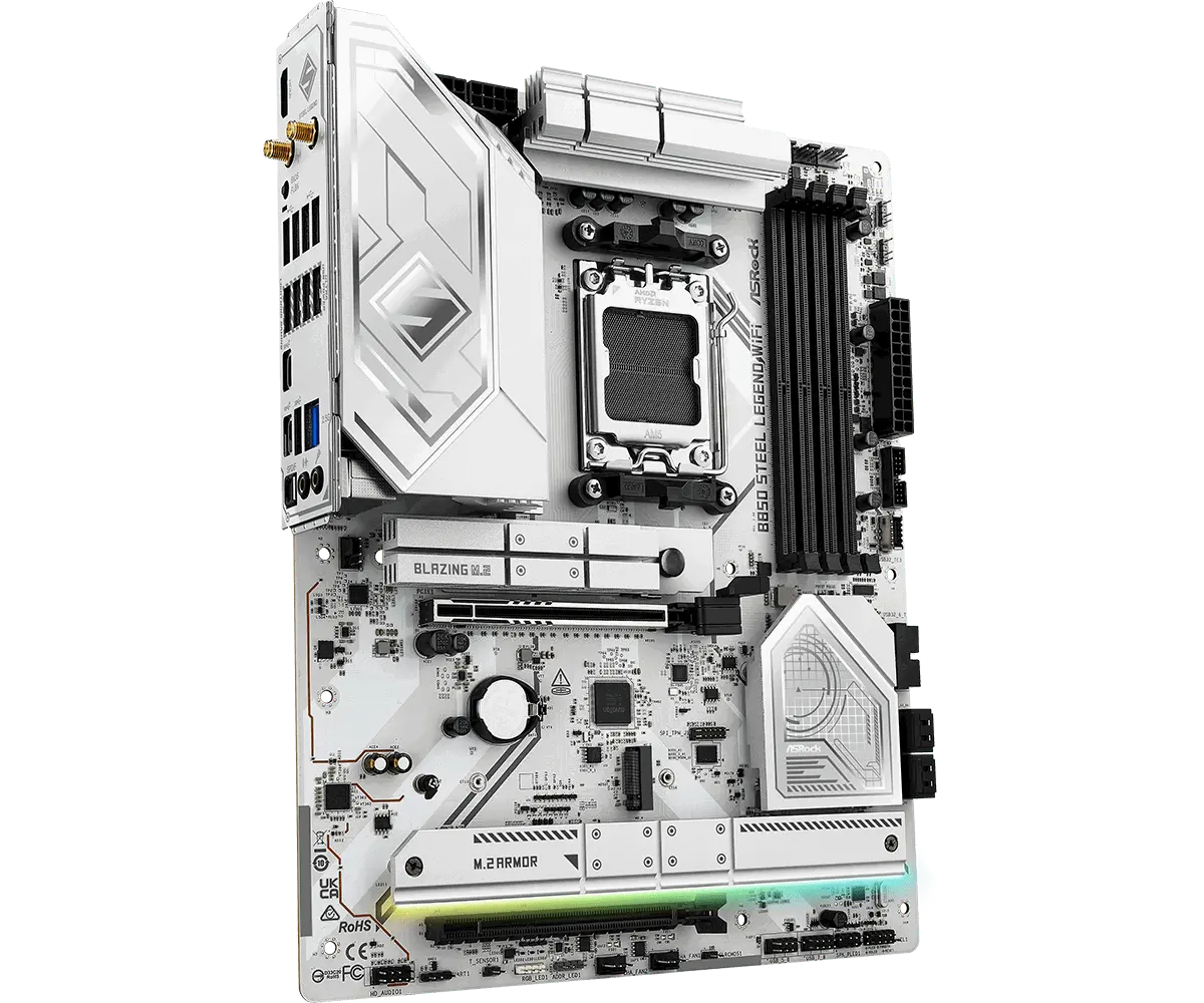ASROCK MB Desktop B850 STEEL LEGEND WIFI, AM5, 4x DDR5, 1x PCIe 5.0 x16, 1x Blazing M.2(PCIe Gen5x4), 3x Hyper M.2, 4x SATA3, RAID 0, 1, 10, 7.1 CH HD Audio, 1x HDMI, 9x USB 3.2, 8x USB 2.0, 3x USB-C, 2.5G LAN, 2x Wi-Fi 7, 1x HDMI, 1x SPDIF, ATX - image 2