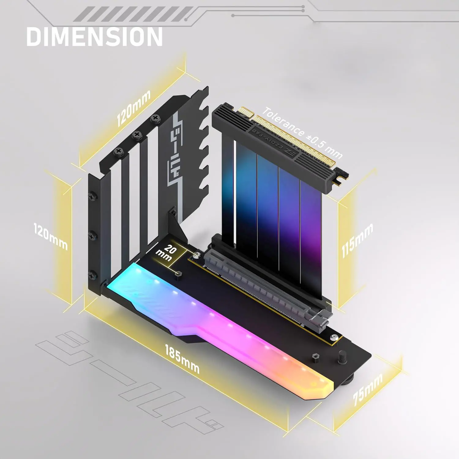 Брекет за вертикален монтаж на GPU EZDIY-FAB RGB PCIe 4.0 Riser Cable 90° - image 1