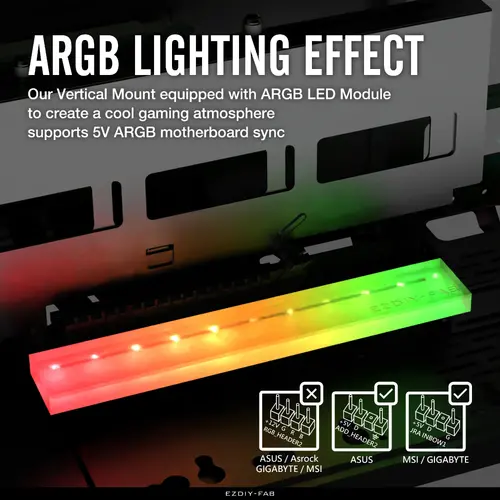 Брекет за вертикален монтаж на 45° GPU EZDIY-FAB ARGB PCIe 4.0 Riser Cable - Черен - image 1