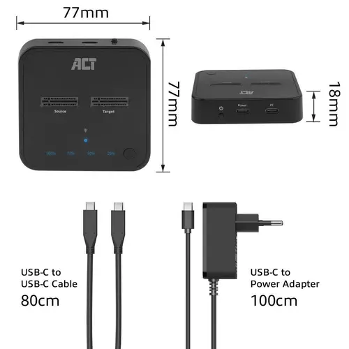 Двойна SSD докинг станция, ACT M.2 NVMe/PCIe за клониране, USB-C 3.2 Gen2, 10 Gbps - image 7