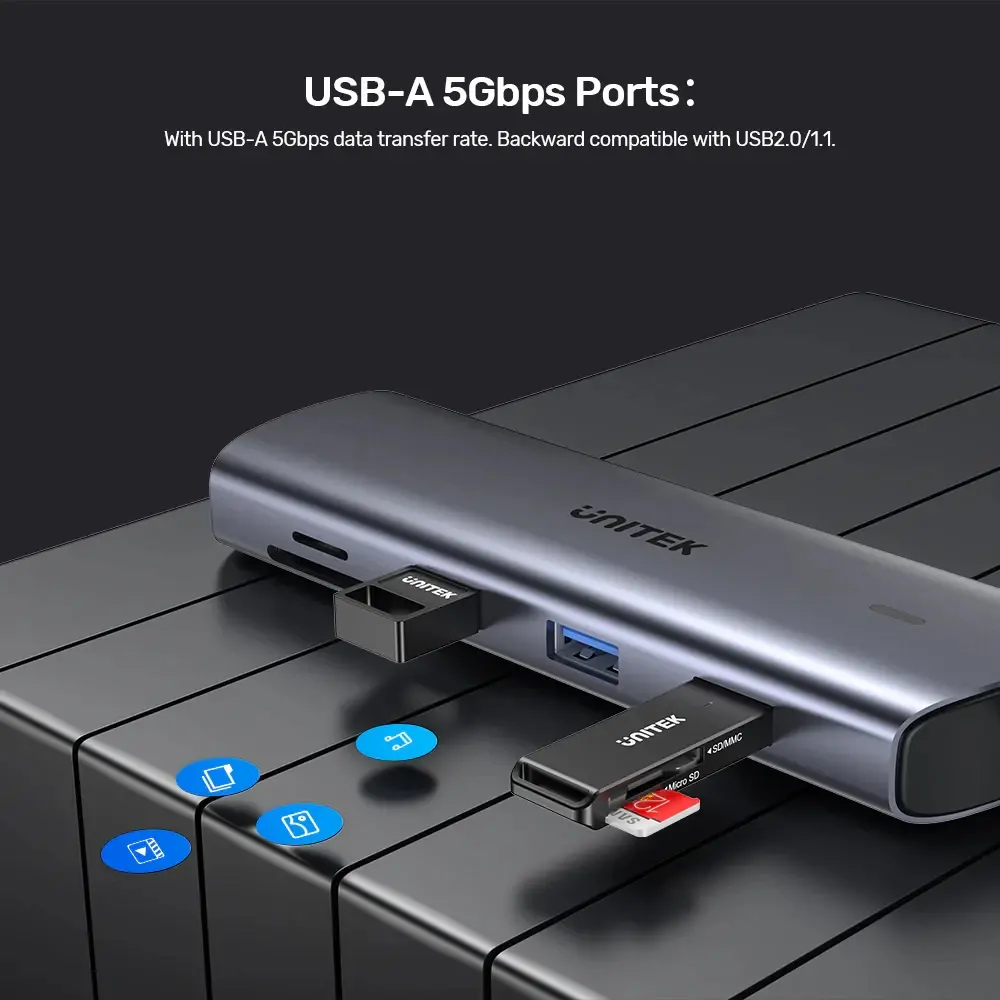 Unitek докинг станция Type-C Docking Station PD3.0 100W - HDMI, USB-C x 1, USB3.0 x 3, LAN, SD, VGA - D1113A - image 11