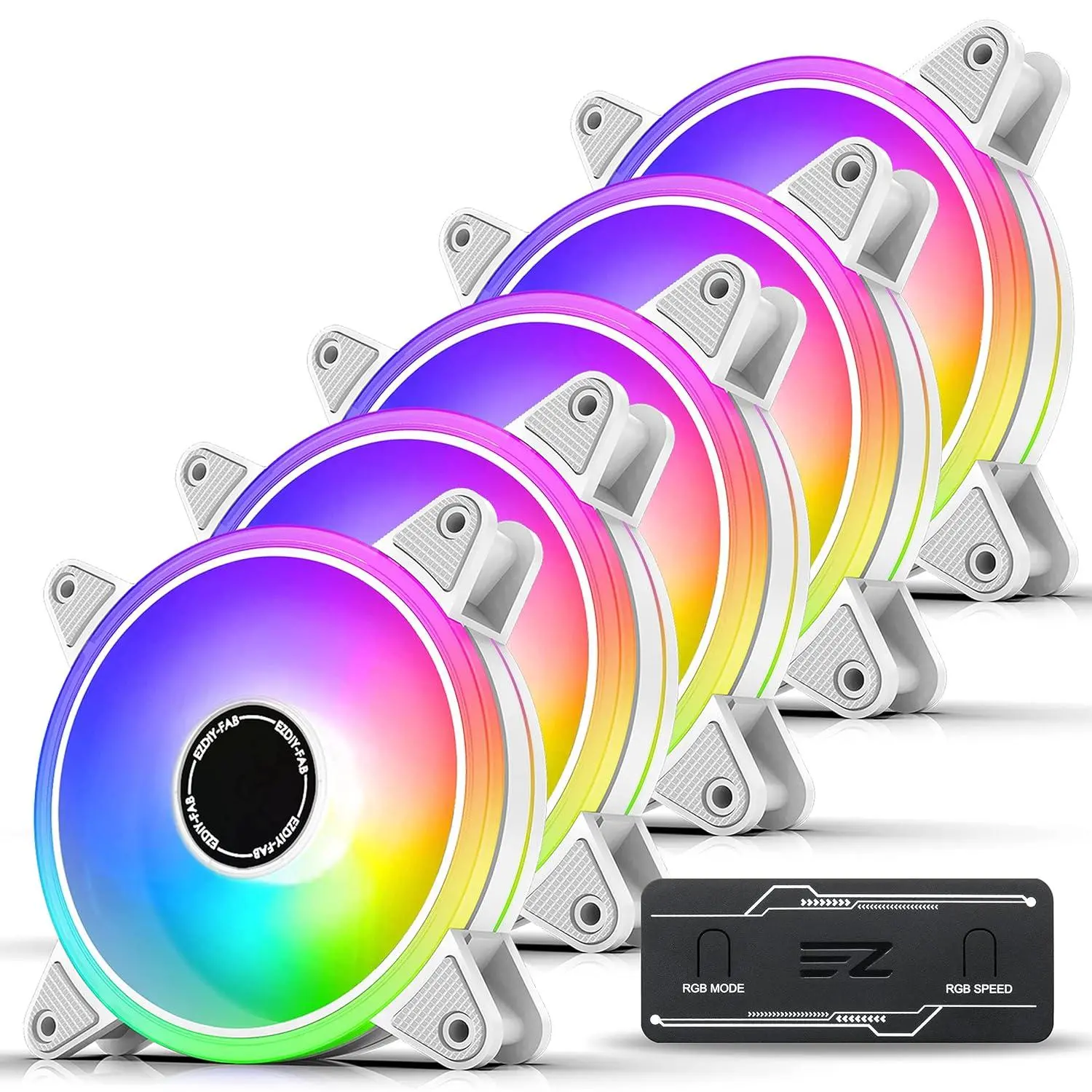 Set ventilatoare EZDIY-FAB Moonlight White RGB PWM 120mm - 5 bucăți