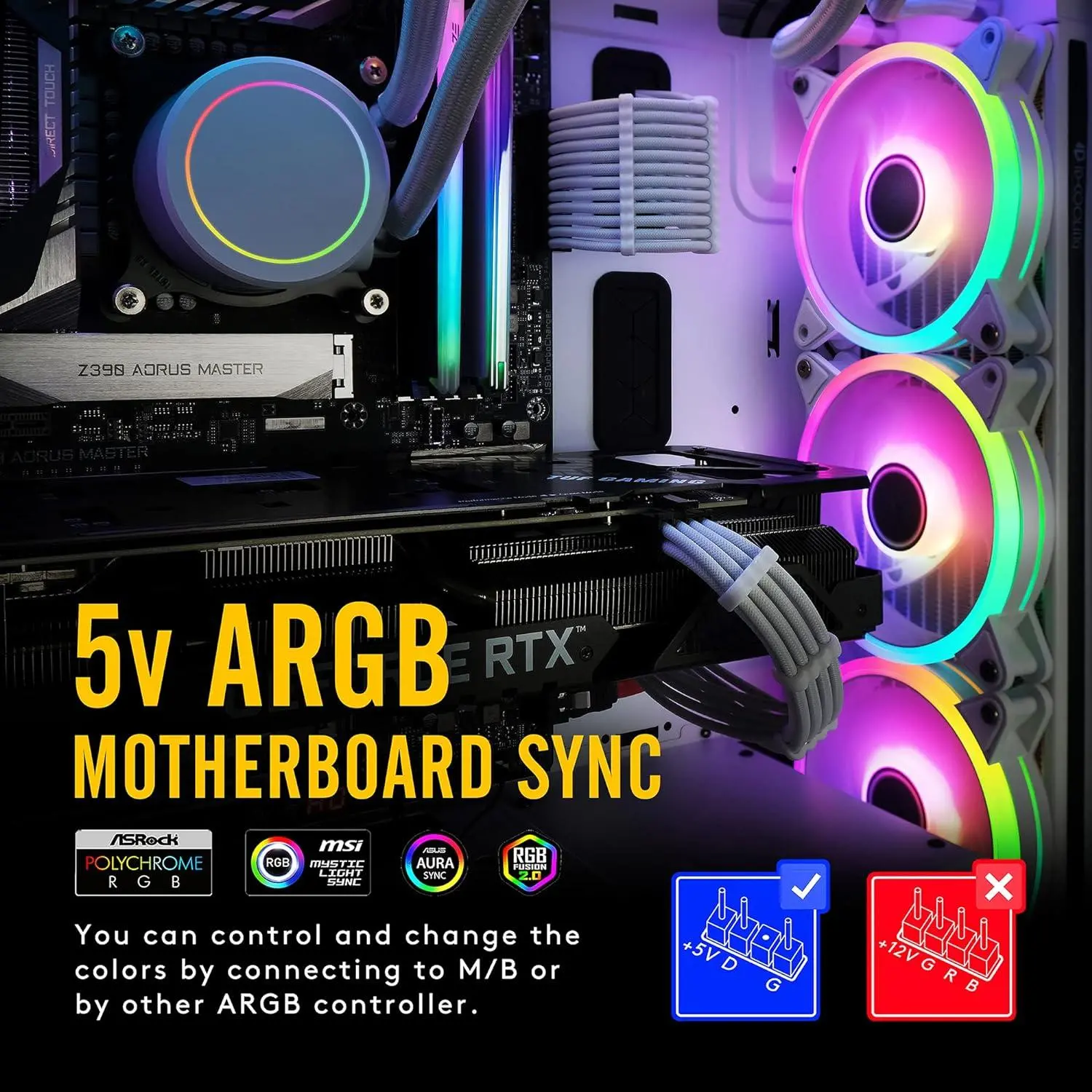 Комплект вентилатори EZDIY-FAB Moonlight White RGB PWM 120mm - 6 Pack - image 1