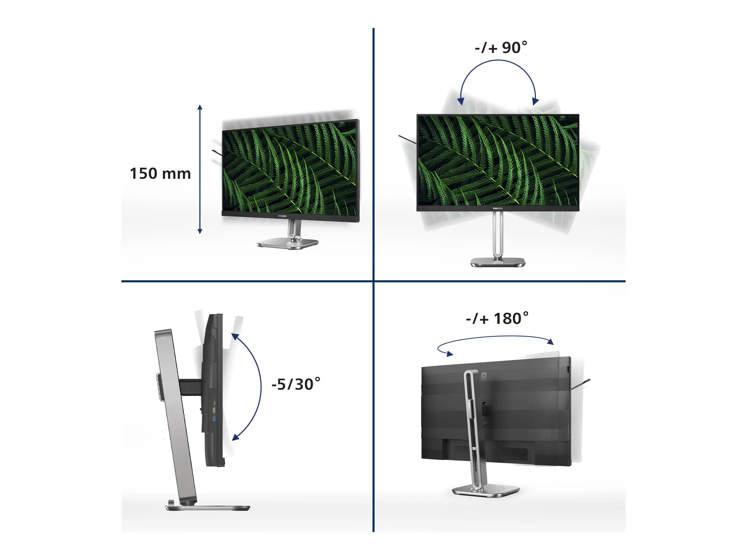 Монитор, Philips 27B2G5500, 27" IPS WLED, 2560x1440@100Hz, 4ms GtG, 300cd m/2, 1000:1, 50M:1 DCR, Adaptive Sync, FlickerFree, Blue Light tech., 3Wx2, Tilt, Height Adjust, Pivot, Swivel, 2xHDMI, DP, USB hub - image 5