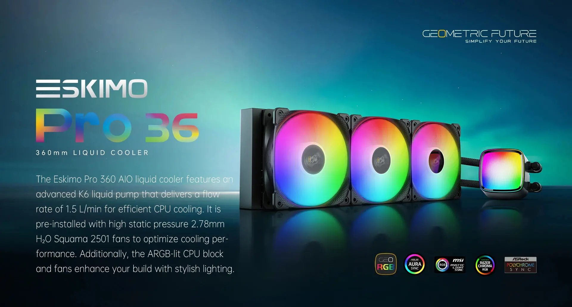 Geometric Future водно охлаждане Water Cooling - Eskimo Pro 360 White - Addressable RGB, LGA1851/AM5 - image 9