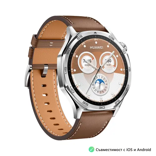 Часовник, Huawei Watch GT5 Vili-B19L, 1.43", Amoled 466x466 PPI 326, BT5.2 BLE/BR/EDR, 5ATM, 524mAh, Screenshot sharing, support message input, message notifications, Battery life up to 14 days, Compatible with iOS and Android devices, Brown Leather - image 1