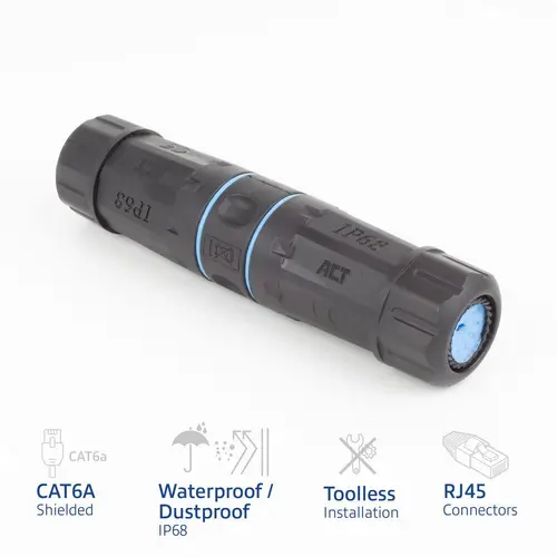 Σύνδεσμος δικτύου ACT CAT6A, Εξωτερικός IP68, CAT-6, 1 Gbit/s - 2