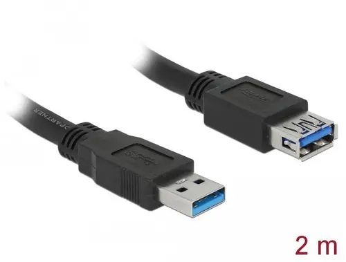 Delock Кабел удължителен екраниран USB 3.0 Type-A мъжко > USB 3.0 Type-A женско 2.0 m black - image 1