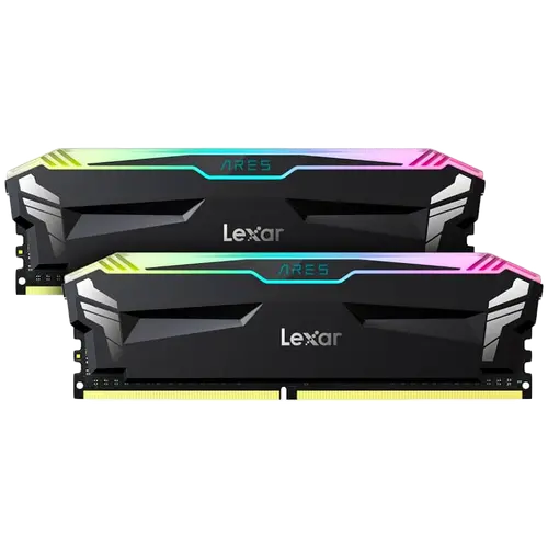 Lexar 2x8GB Ares DDR4 3600 UDIMM Memory with heatsink and RGB lighting, Black Color, Dual pack