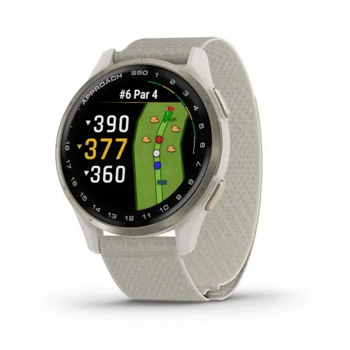 Garmin Approach® S50 - Approach® S50 - Cream Gold Aluminium безел с Ivory ComfortFit Nylon каишка 010-03010-01