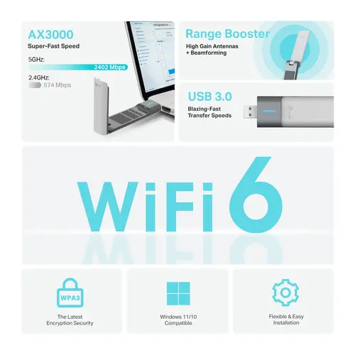 Adaptor wireless TP-LINK Archer TX50UH, AX3000, dual-band, USB 3.0, Wi-Fi 6 - 4