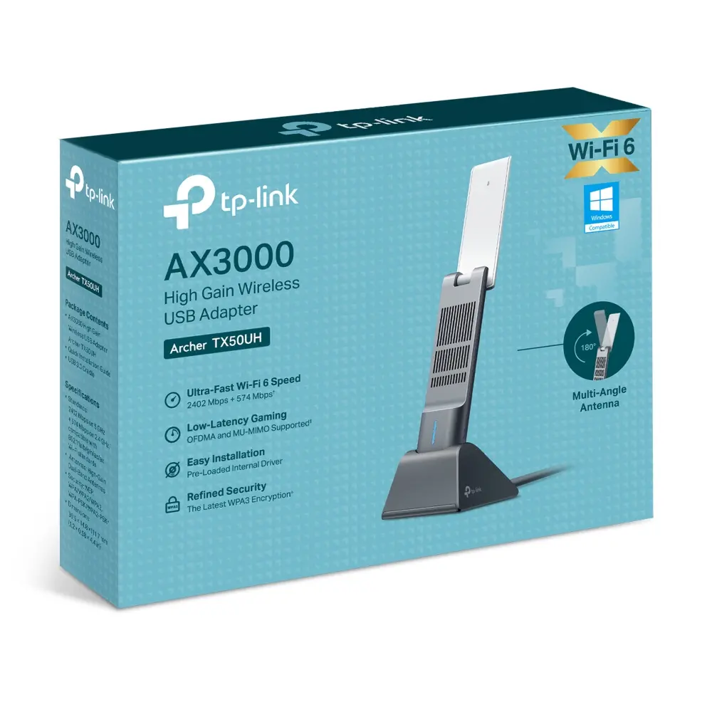 Безжичен адаптер TP-LINK Archer TX50UH, AX3000, двулентов,USB 3.0, Wi-fi 6 - image 6