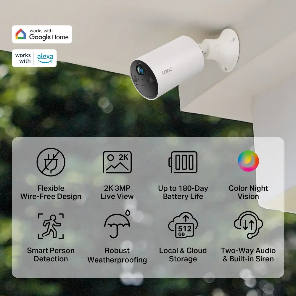 Камера TP-Link Tapo C410, 3MP, WiFi, ден/нощ цвят, Micro SD, outdoor, mic - image 3