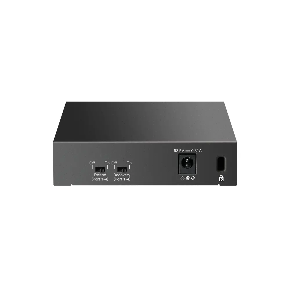 TP-Link LS105LP 5-Port 10/100 Mbps Desktop Switch with 4-Port PoE, 4× 10/100 Mbps PoE Ports, 1× 10/100 Mbps Non-PoE Port, 802.3af, 41 W PoE Power, Desktop Steel Case, Extend Mode for 250m PoE Transmitting, PoE Auto Recovery, Plug and Play - image 1
