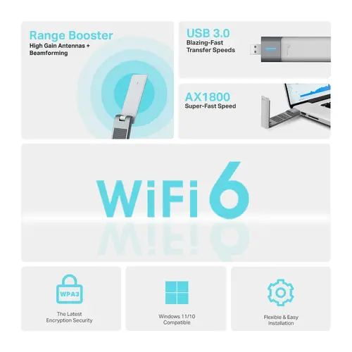 Безжичен адаптер TP-LINK Archer TX20UH, AX1800, двулентов,USB 3.0, Wi-fi 6 - image 2