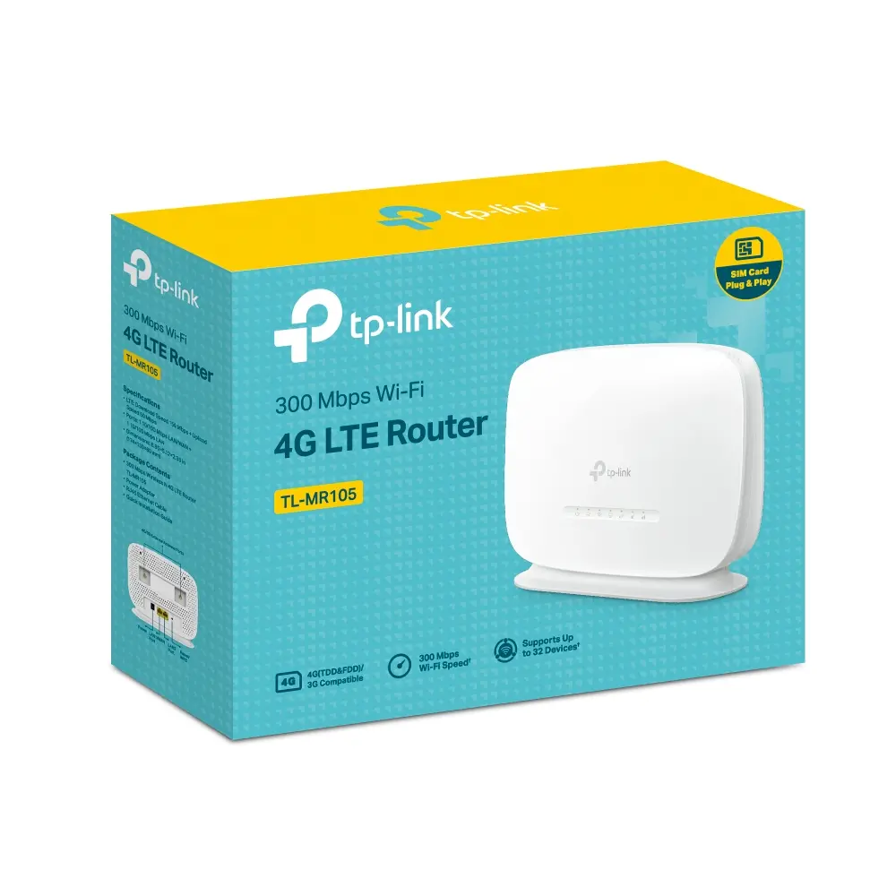 Безжичен рутер TP-LINK TL-MR105, N300, 4G LTE, 2 вътрешни WiFi антени, настолен - image 4