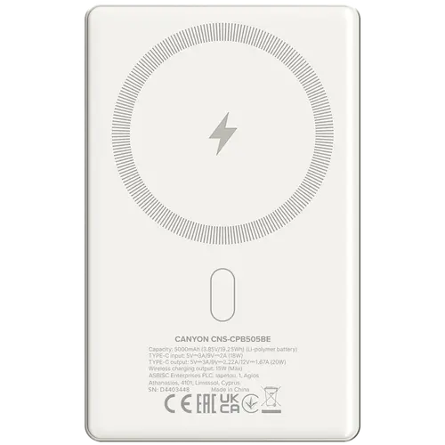 CANYON power bank OnPower 505 slim Magnetic 5000 mAh PD20W Beige - image 2