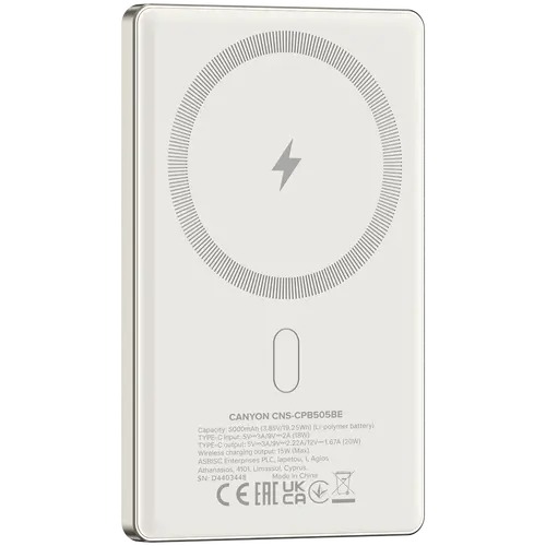 CANYON power bank OnPower 505 slim Magnetic 5000 mAh PD20W Beige - image 3