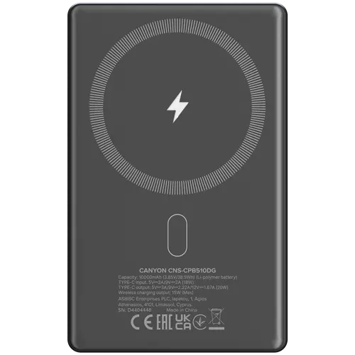 CANYON power bank OnPower 510 slim Magnetic 10000 mAh PD20W Dark Grey - image 2