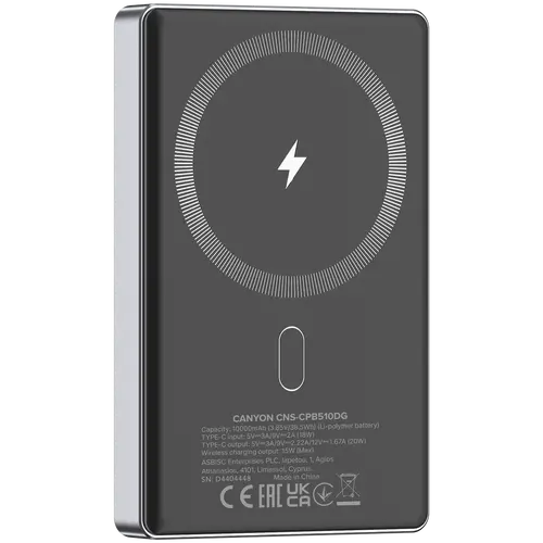CANYON power bank OnPower 510 slim Magnetic 10000 mAh PD20W Dark Grey - image 3