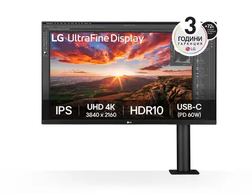 Монитор, LG 32UN880K-B, 31.5" UltraFine Ergo 4K, IPS AG, DCI-P3 95%, 5ms, 350 cd/m2, 1000:1, 3840x2160, HDR 10, USB Type-C 60W, USB, HDMI, DisplayPort, AMD FreeSync, Speaker 5Wx2, LG Switch, Reader Mode, Tilt/Height/Swivel/Pivot/ Extend/Retract, Black