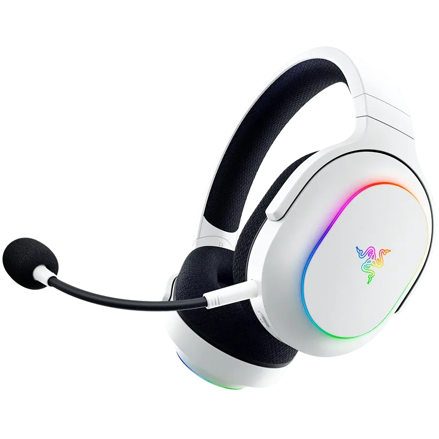 Razer Barracuda X Chroma, Gaming ακουστικά, Λευκό, Ωοειδή μαξιλαράκια αυτιών, Ασύρματο 2.4 GHz / Bluetooth, Αναπνεύσιμο ύφασμα με μαξιλαράκια memory