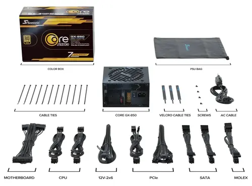 Seasonic захранване PSU ATX 3.1 850W Gold, Full Modular, PCIe 5.1 - CORE GX-850 V2 - SRP-CGX851-A5A32SF - image 7