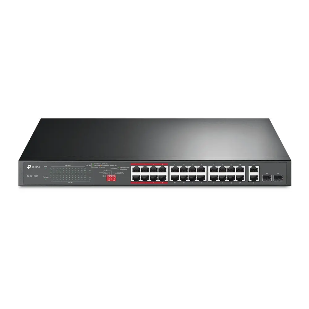 Комутатор TP-LINK TL-SL1226P, 24 10/100портa PoE+,2xGbE ,2 SFP combo ,неупр.