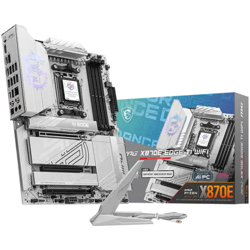 MSI MPG X870E EDGE TI WIFI, ATX, Socket AM5, 4x DDR5 Dual Channel DDR5 up to 8400(OC)MHz, 3x PCIe 3.0 x16 slot, 4x M.2 slot, 4x USB 2.0, 5x USB 10Gbps, 1x 10Gbps Type-C, 1x 40Gbps Type-C, HDMI, 7.1 HD Audio, 5G LAN, WiFI 7, BT, 3Y