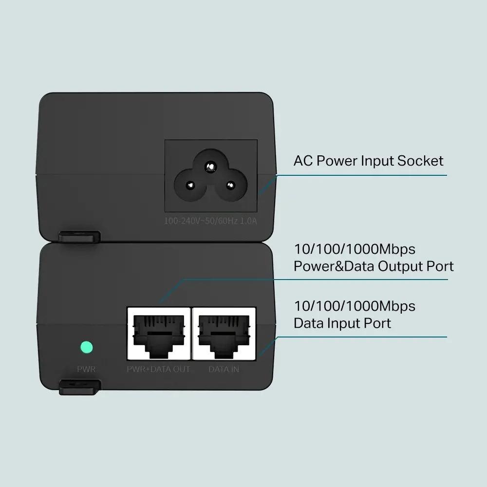 TP-Link POE160S PoE+ Injector Adapter, 1× Gigabit PoE Port, 1× Gigabit Non-PoE Port, 802.3at/af Compliant, Data and Power Carried over The Same Cable Up to 100 Meters, Plastic Case, Pocket Size - image 2