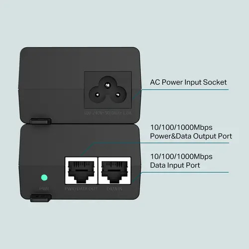 TP-Link POE160S PoE+ Injector Adapter, 1× Gigabit PoE Port, 1× Gigabit Non-PoE Port, 802.3at/af Compliant, Data and Power Carried over The Same Cable Up to 100 Meters, Plastic Case, Pocket Size - image 2