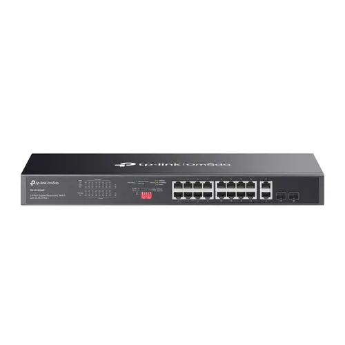 Omada 18-Port Gigabit Rackmount  Switch with 16-Port PoE+ PORT: 16× Gigabit PoE+ Ports, 2× Gigabit Non-PoE Ports, 2× Combo Gigabit SFP Slots SPEC: 802.3at/af, 250 W PoE Power, 1U 19-inch Rack-mountable Steel Case FEATURE: Plug and Play