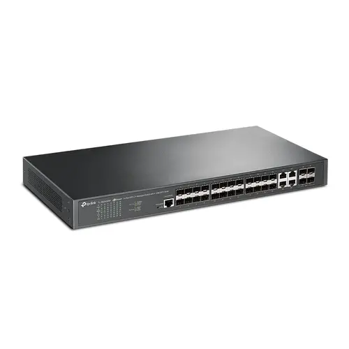 Omada Switch Managed L2+ cu 24 de porturi SFP 20× porturi Gigabit SFP, 4× porturi Combo Gigabit SFP/RJ45, 4× sloturi 10G SFP+, port de consolă - 2