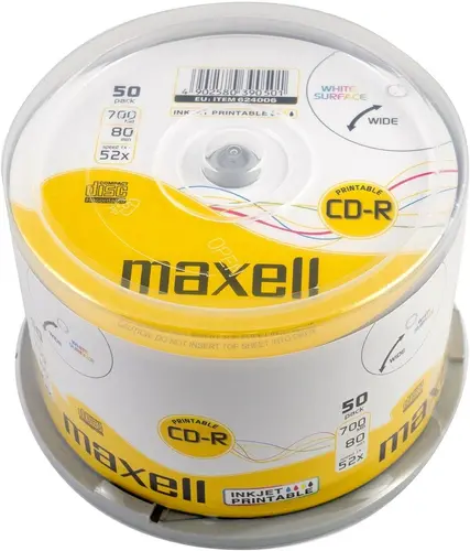 CD-R80 MAXELL 50 pk PRINTABLE 52 speed cake box