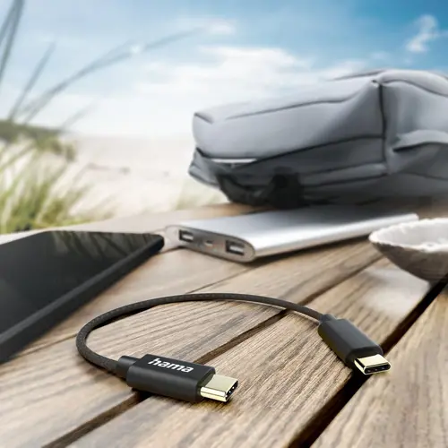 HAMA Кабел за зареждане, USB-C -USB-C, 0.2м, черен - image 1