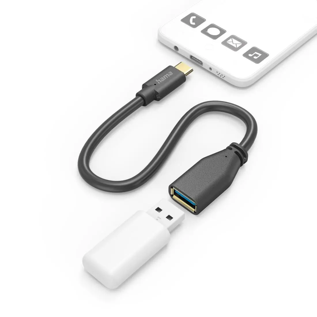HAMA Адаптер OTG USB-C мъжко - USB-A женско, 0.15m, черен