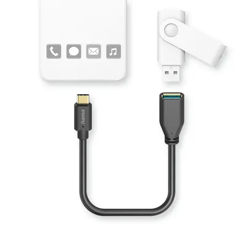 HAMA Адаптер OTG  USB-C мъжко - USB-A женско, 0.15m, черен - image 1