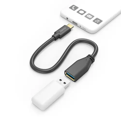 HAMA Adaptor OTG USB-C tată - USB-A mamă, 0.15m, negru - 1