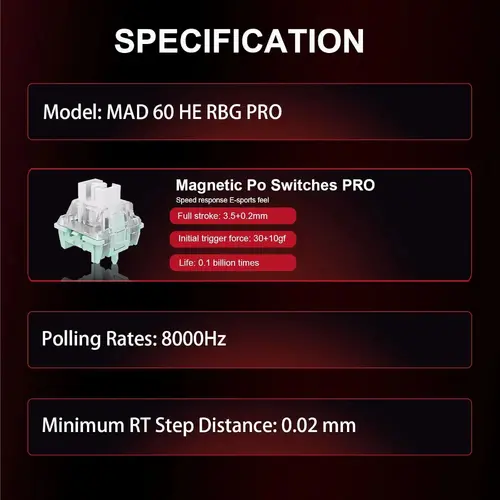 Madlions професионална геймърска механична клавиатура Professional Gaming Mechanical Keyboard MAD 60 HE RGB - 1K, Magnetic Amber Pro Switches - Black - image 5