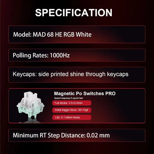 Madlions професионална геймърска механична клавиатура Professional Gaming Mechanical Keyboard MAD 68 HE RGB - 1K, Magnetic Amber Pro Switches - White - image 2