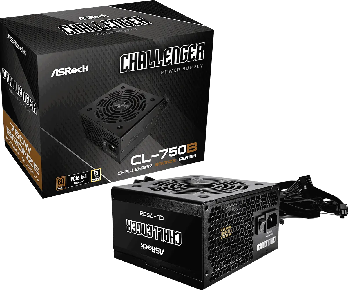 Asrock CL-750B, 750W, 80 Plus BRONZE, Non Modular PSU, 1x EPS 12V CPU(4+4pin), 2x PCIe (6+2pin), 2x 4-pin connectors, 4x SATA, OCP, SCP, OVP, UVP, OTP, OPP protections, 120 mm Fan, ATX 2.52, 5Y warranty