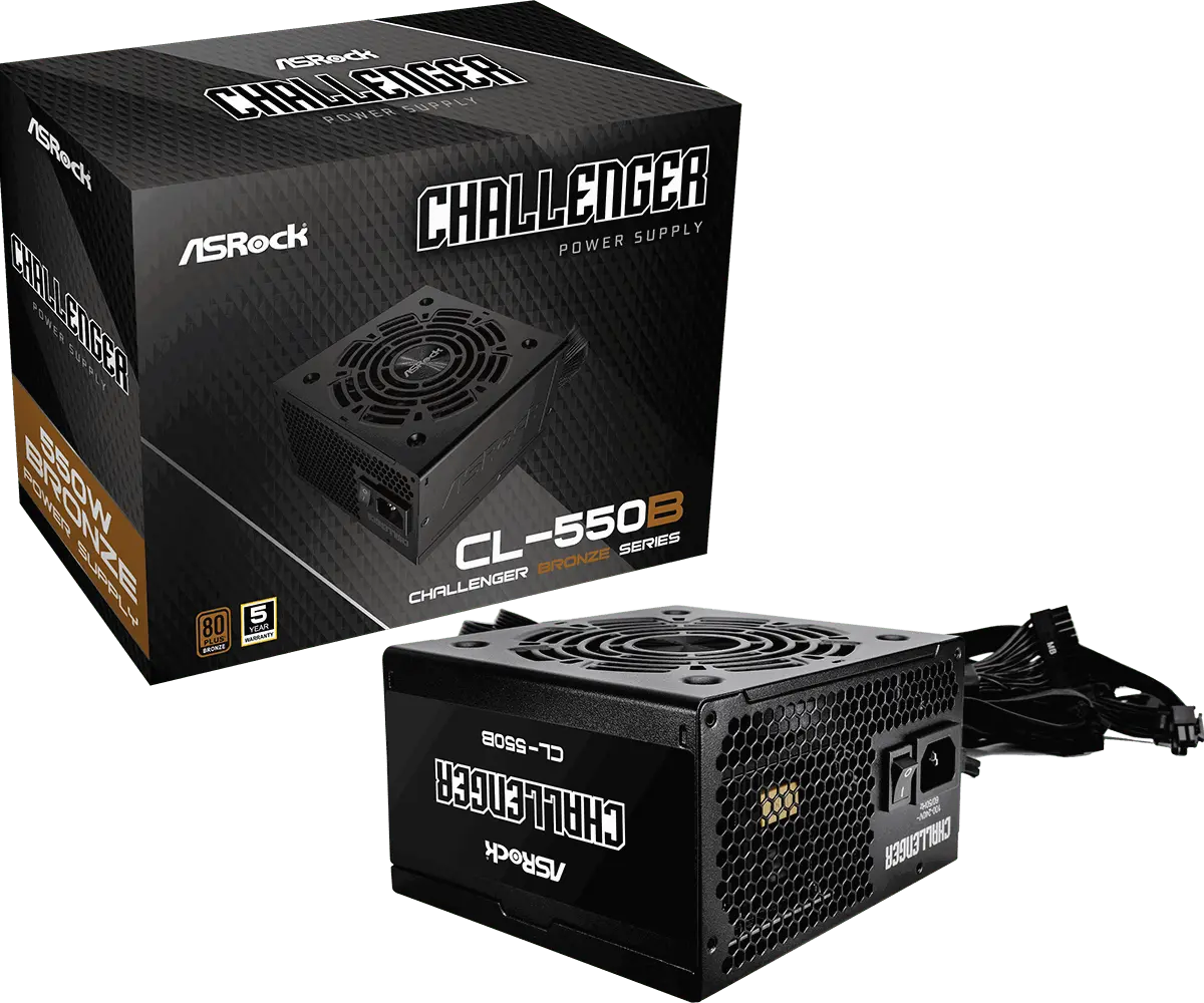 Asrock CL-550B, 550W, 80 Plus BRONZE, Non Modular PSU, 1x EPS 12V CPU(4+4pin), 2x PCIe (6+2pin), 2x 4-pin connectors, 4x SATA, OCP, SCP, OVP, UVP, OTP, OPP protections, 120 mm Fan, ATX 2.52, 5Y warranty