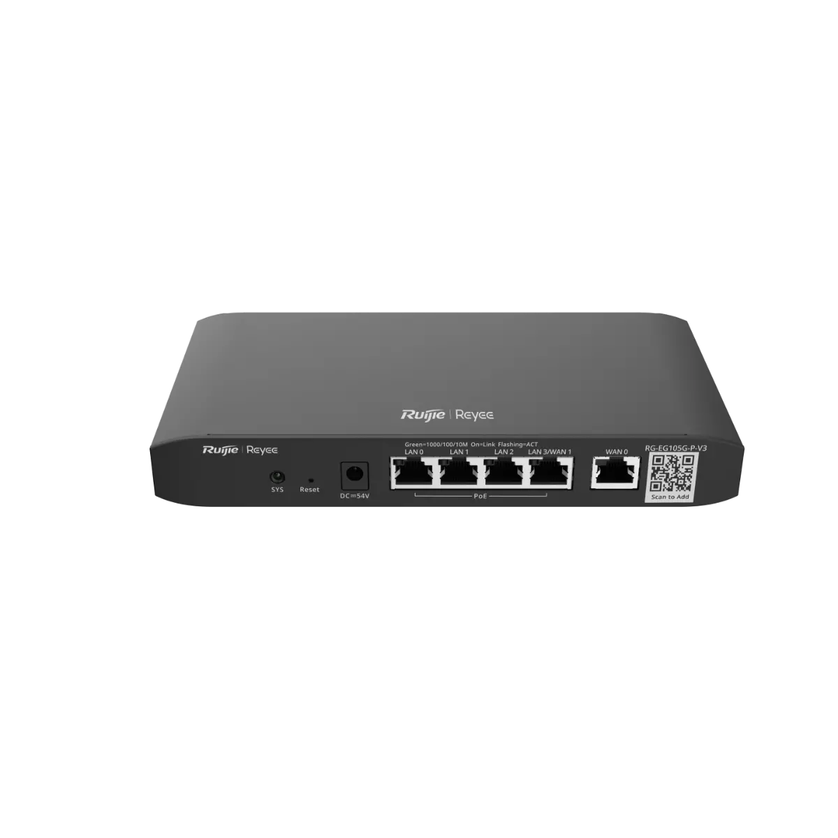 Рутер Ruijie RG-EG105G-P-V3, 2x GE,4xGE POE 128MB, 600Mbps,Cloud,OpVPN,100 users