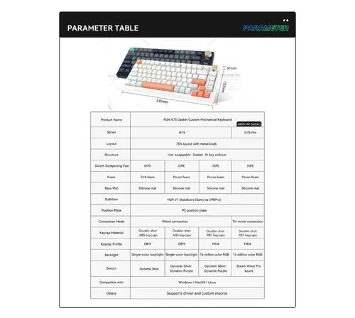 VGN безжична геймърска механична клавиатура Wireless Gaming Mechanical Keyboard - N75 PRO Jelly Orange - Azure Switches, RGB - image 11