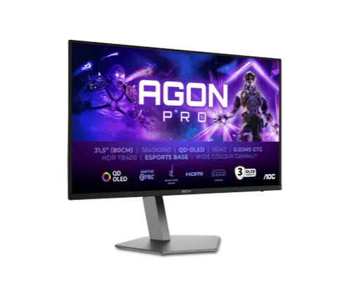 Монитор, AOC AG326UD, 31.5" QD-OLED, 3840x2160@165Hz, 0.03GtG, 1000cd m/2, 1.5M:1, 80M:1 DCR, Adaptive Sync, FlickerFree, Low Blue Light, 8Wx2, Tilt, Height Adjust, Pivot, Swivel, 2xHDMI, DP, USB hub