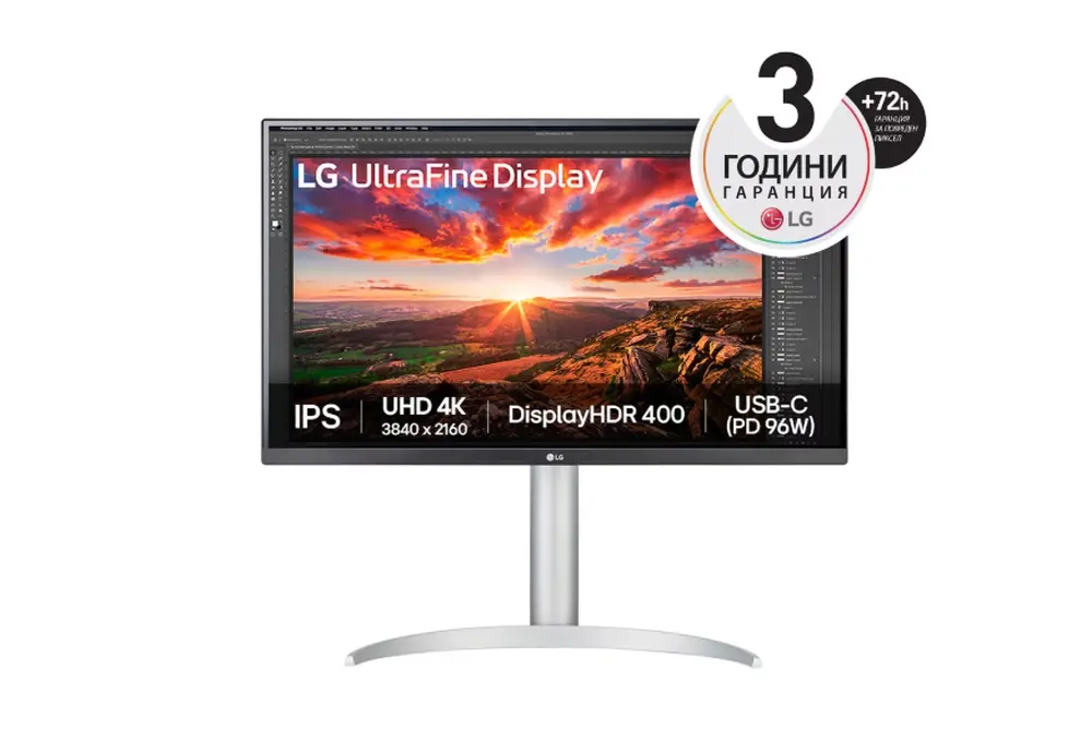 Монитор, LG 27UP850K-W, 27" UltraFine UHD, IPS 4K , 5ms, 1200:1, 400cd/m2, 3840 x 2160, DCI-P3 95%, HDR 400, HDMI, USB-C, PD- 96 W, DisplayPort, Reader mode, Dynamic Action Sync, Tilt, Height (Range), Swivel, Speacers 2x5W, LG Switch, Black